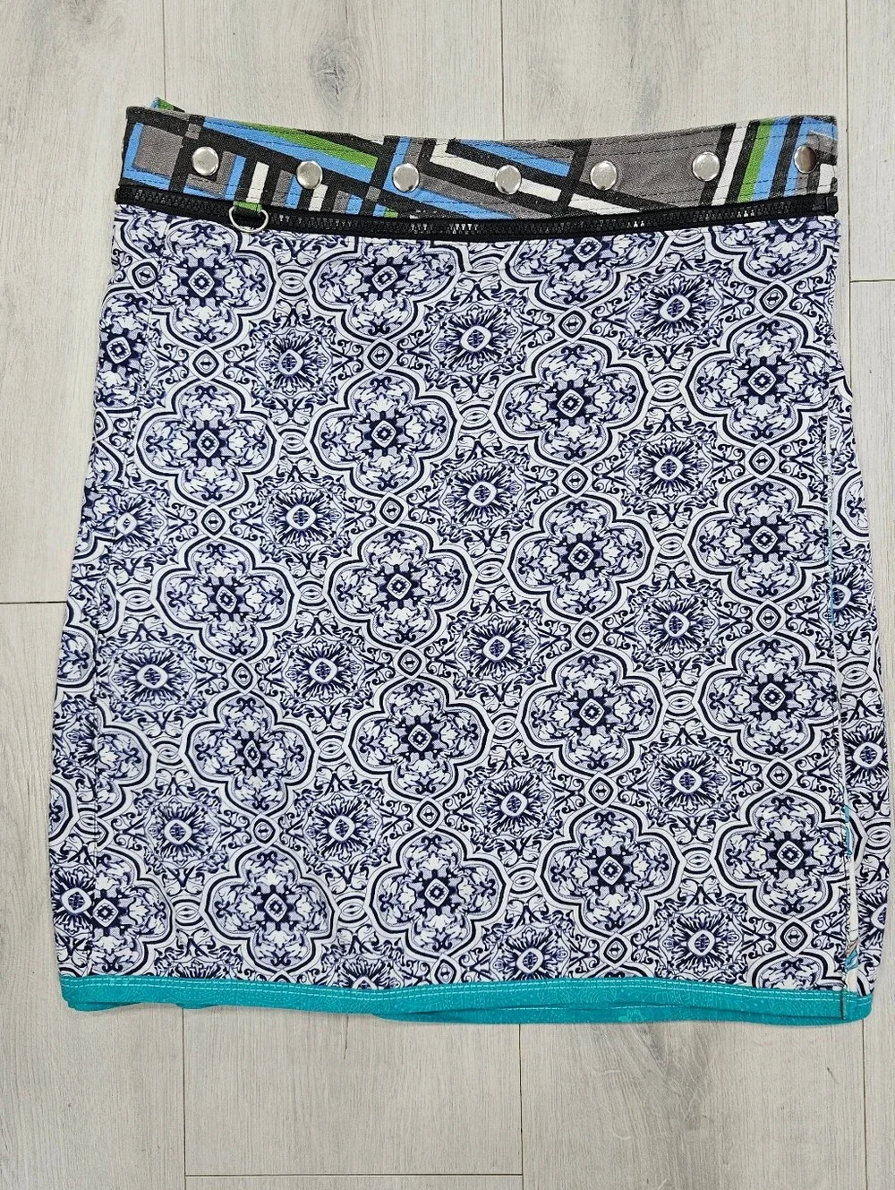 Zand Amsterdam Reversible Wrap Skirt Cotton Adjustable Blue Mandala Aqua Floral